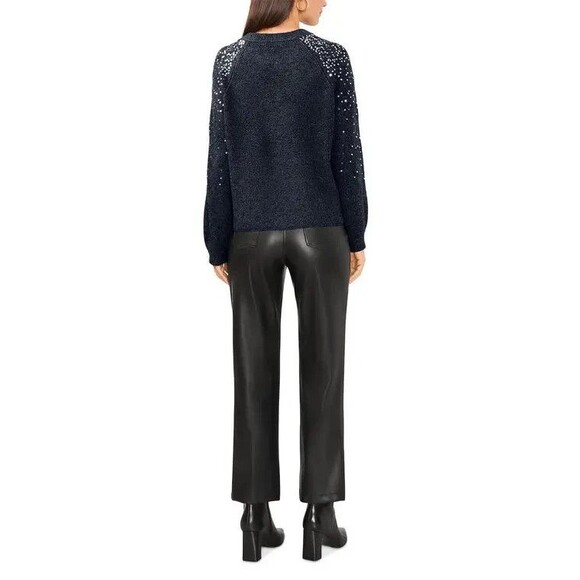 Vince Camuto Sequined Raglan Long Sleeve Sweater Mademoiselle Navy Size S - Picture 2 of 11